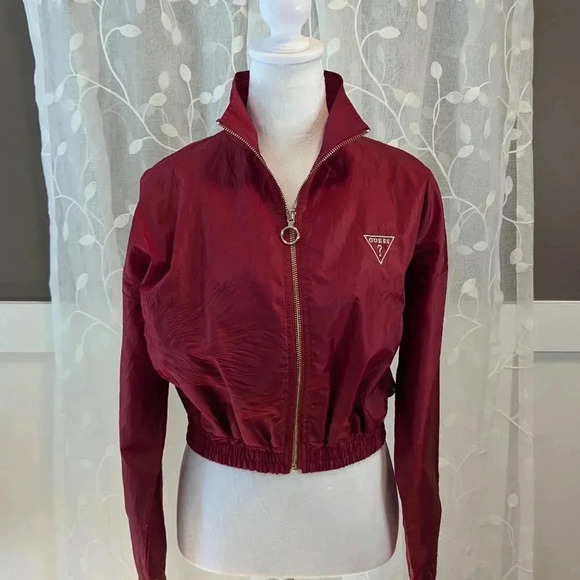 Guess Red Lightweight Cropped Windbreaker, Size S - Picture 1 of 6